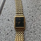 Seiko Tank Watch Men 27mm Black Dial Gold Tone Rectangle 5Y30-5189