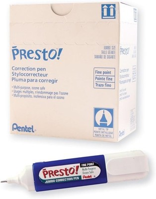 Presto! Jumbo Correction Pen, Fine Point, Metal Tip, Box of 12 (ZL31-W)