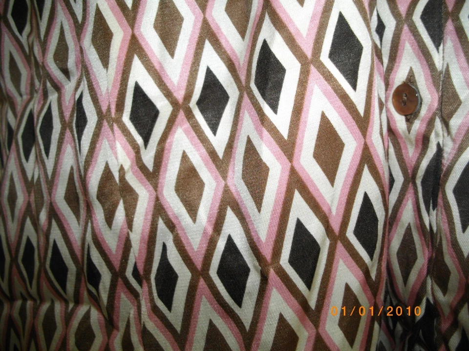 Blusa Camisa Harold's Para Mujer Mezcla Seda Diamante Patter Botón Delantero Talla XL Foto 3 de 4