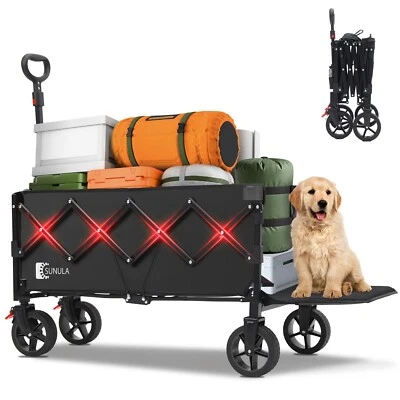 SUNULA 110 cm Transportwagen Faltbarer Bollerwagen Faltwagen mit Heckklappe und Bremsen