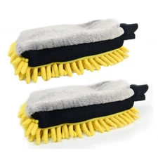 2PC CarCarez Car Wash Washing Microfiber Chenille mitt Cleaning Glove 2 in1