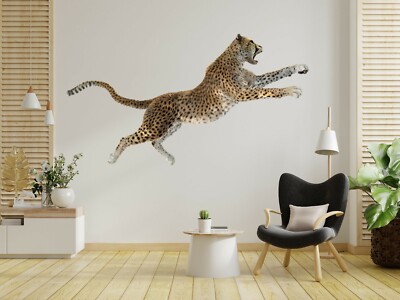 3D Leopard Sprung M030 Tier Wallpaper Wandbild Poster Wandaufkleber Zoe