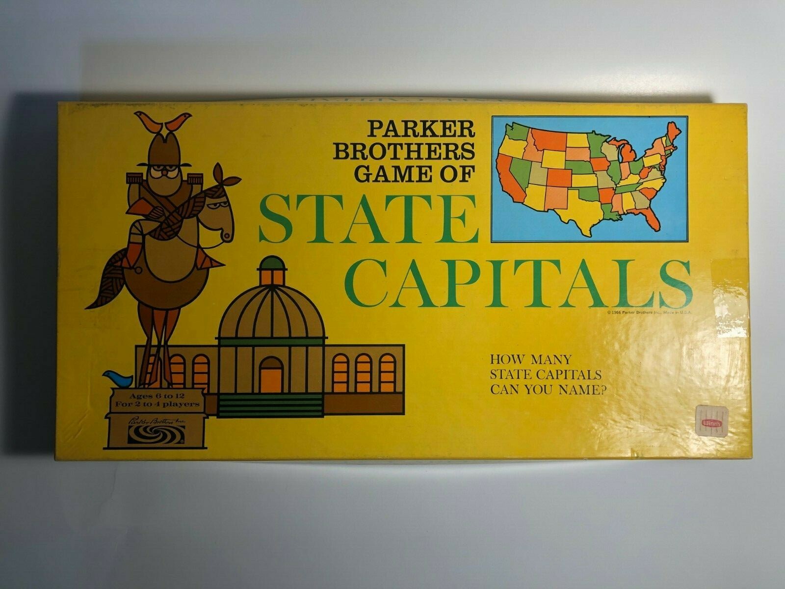 Game of State Capitals Board Game Vintage 1966 Parker Brothers USA Map ...