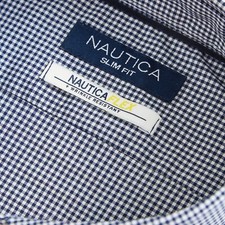 Nautica Mens Slim Fit Wrinkle-Resistant Micro Gingham Shirt Size in NAVY 2XL