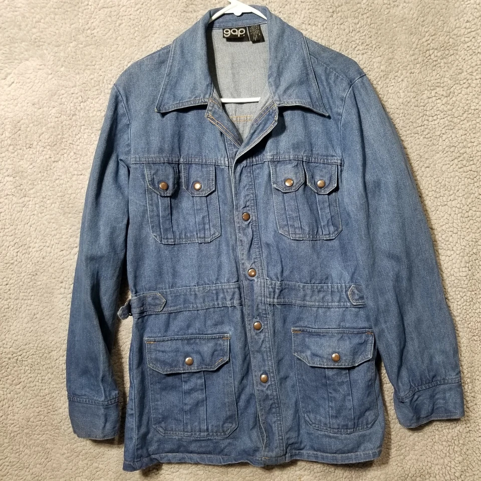 Vtg 80s Gap Womens Denim Button Chore Jacket Lined Utility Workwear Pockets XL - Image 4 of 4