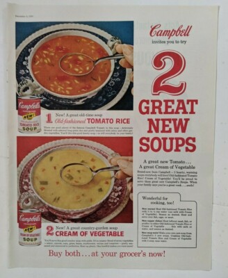 CAMPBELL SOUP Tomato Rice and Cream of Vegetable 1959 Magazine Print Ad