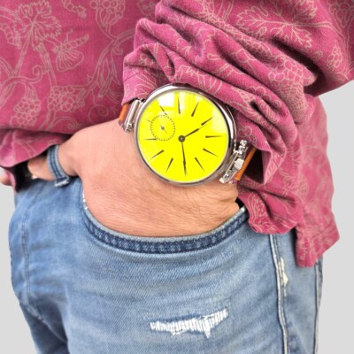 Molniya Mechanical Men's Wristwatch Soviet USSR Movement Bright Yellow Dial
