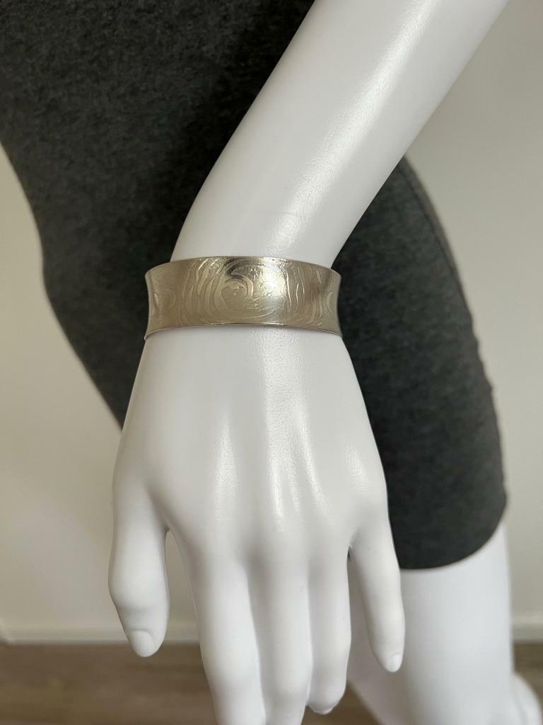 STAMPED Sterling Silver 'Moon Child' Engraved Curved Cuff Bracelet 25grams
