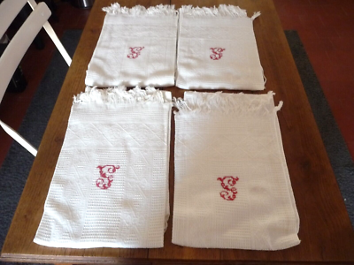 Lot De 4 Serviettes De Table Anciennes En Coton Vert – Charme Rétro Pour Une Table Authentique