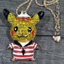 Eclectic Whimsical POKEMON Anime PIKACHU RED WHITE SAILOR Rhinestone Necklace