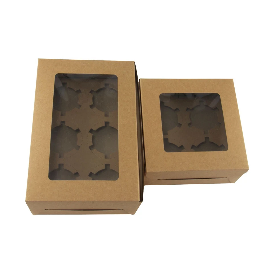 Kraft Cupcake Boxes With Windows - And Inserts Rustic Brownie Bake Brown - Image 4 of 4