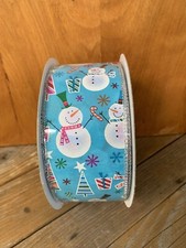 Kirkland Wire Blue Snowmen Wire Edged Ribbon 1.5" x 50 yd New Sealed