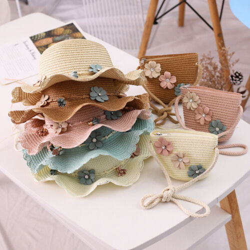 Baby Girl Hat Summer cute Beach flowers Straw Sun Cap /Sombrero Para Niñas Playa - Picture 3 of 14