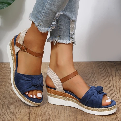 Damen Sommer Freizeit offene Zehenpartie Keilabsatz bequem Knöchelriemen Sandalen Strandschuhe - Bild 82 von 94