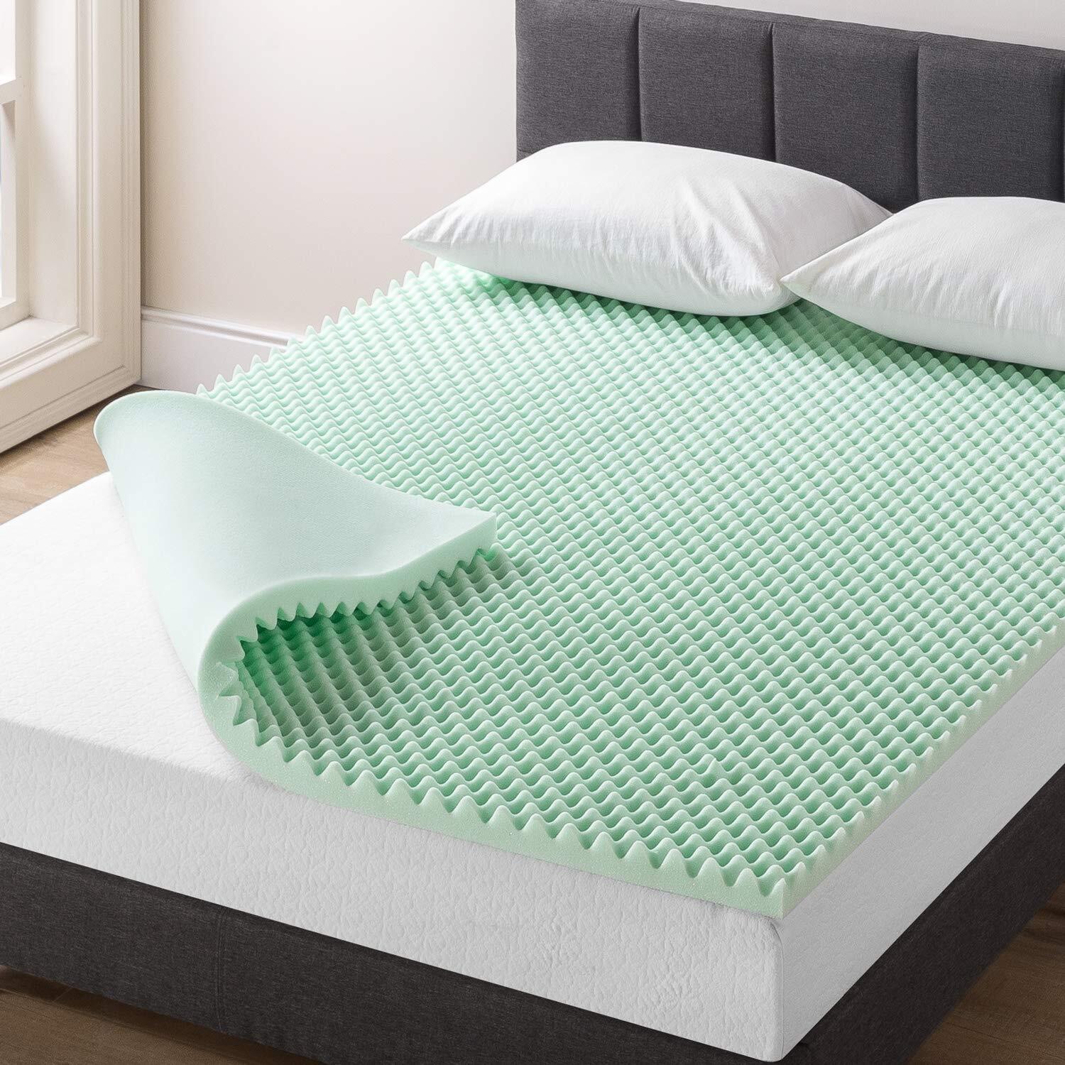 2 Inch Egg Crate Memory Foam Mattress Topper with Calming Aloe Infusion, Cert...