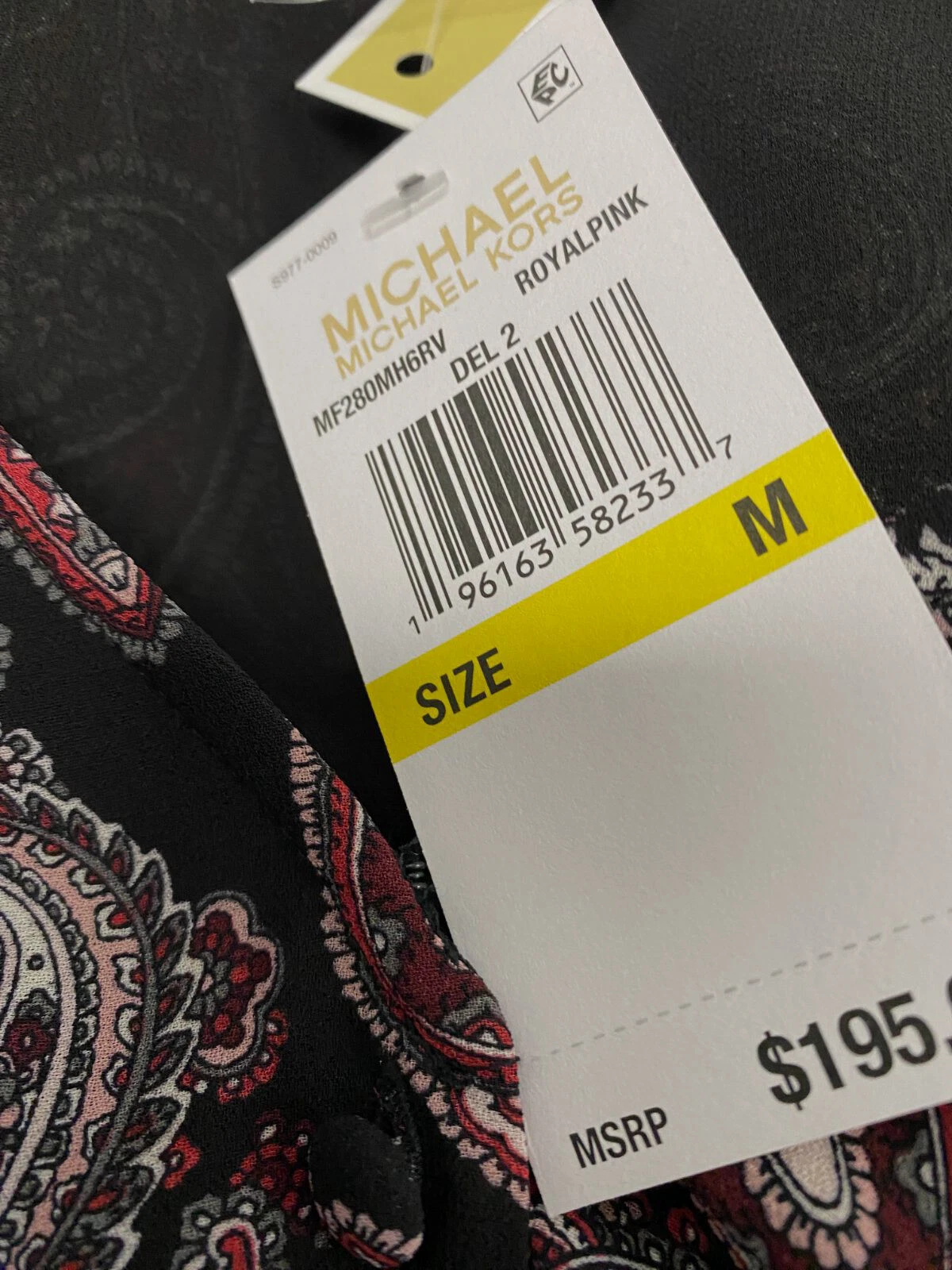 Abito Michael Kors da donna nero paisley collo a V bottone anteriore $196 taglia M