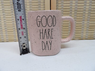 New Rae Dunn Blush Pink ''Good Hare Day''  Speckled Easter Mug