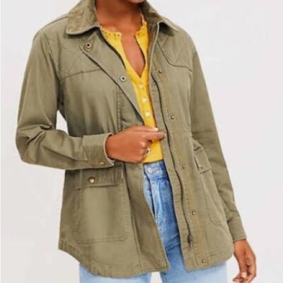 LOFT Military Olive Green Tan Utility Cargo Jacket Medium M