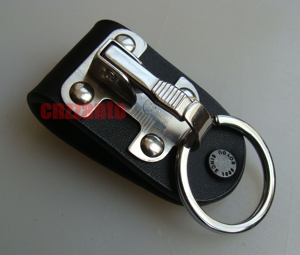 Genuine Leather Stainless steel Detachable Key chain Belt Clip ring