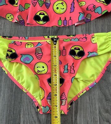 Maillot De Bain 2 Pièces JUSTICE Girls - Motif Emojis, Taille 14, Protection UPF 50+ - Occasion TB
