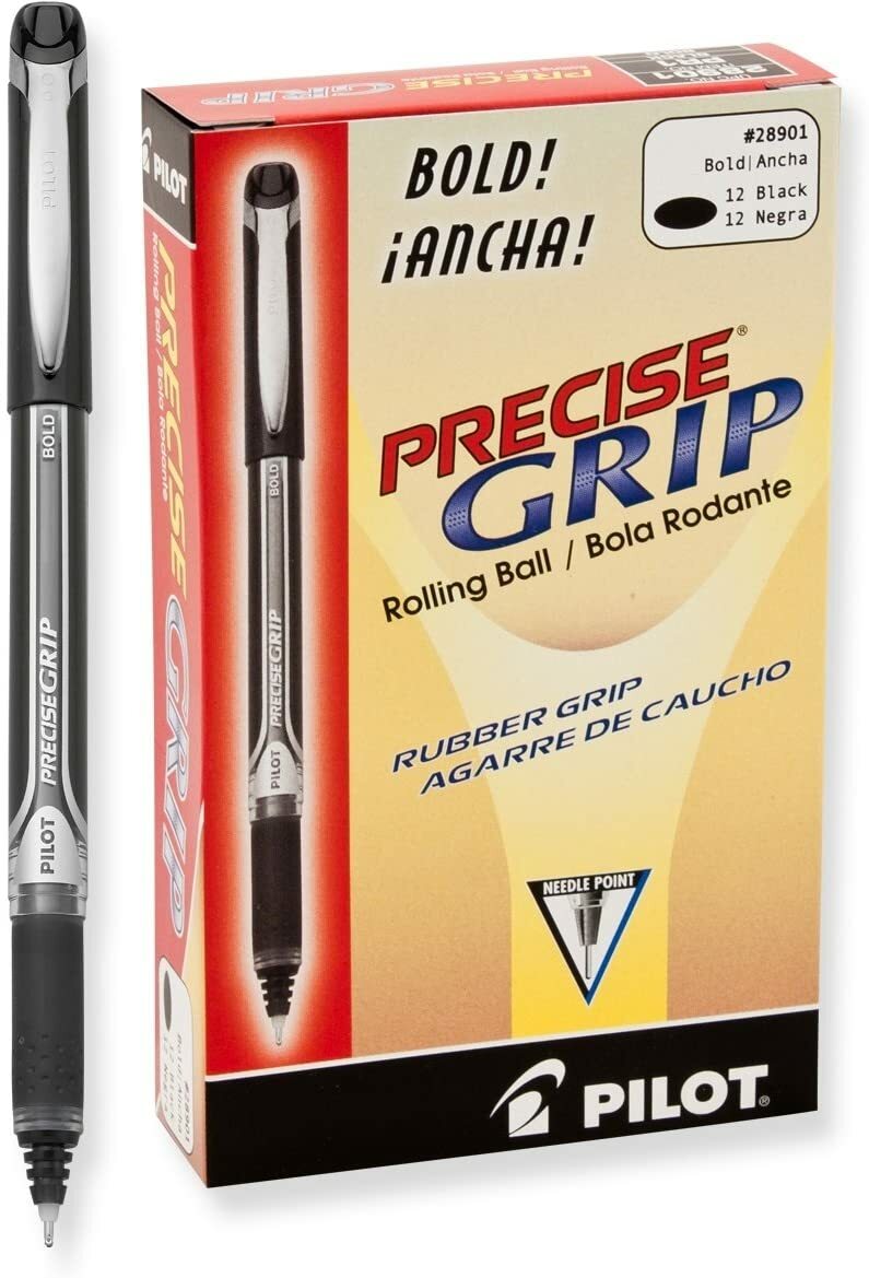 Precise Grip Liquid Ink Rolling Ball Stick Pens, Bold Point, Black Ink, 12-Pack
