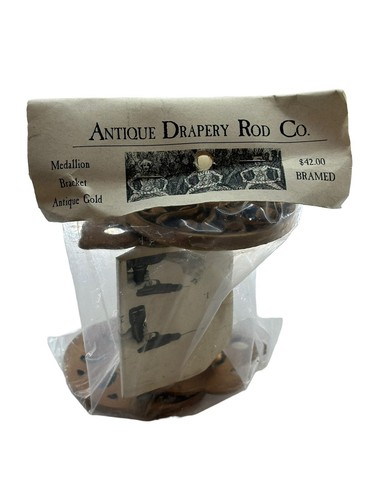 Par de soportes medallón antiguos para cortinas Rod Company en reproducción dorada antigua - Imagen 2 de 3
