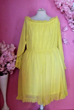 WOMEN PLUS SIZE YELLOW LONG SLEEVE FRILL MIDI DRESS ( SIZE 3XL )