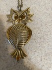 Signed Vintage 1960's Alan Jewelry Gold Tone Owl Pendant On Gold Rope Chain — photo 2