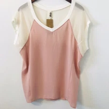 Francesca’s Blouse Top Size S/ M Short Sleeves Colorblock Lightweight V-Neck NEW