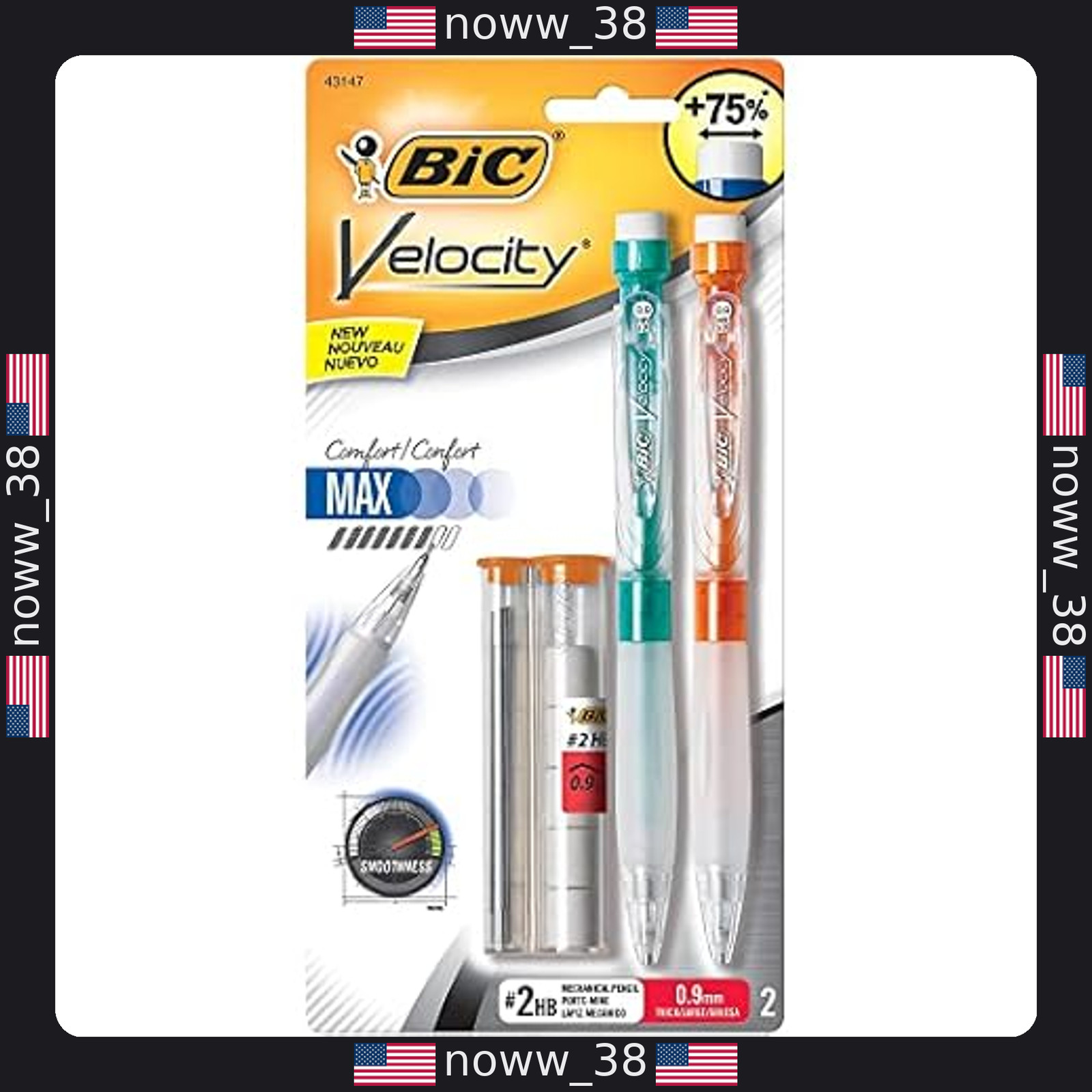 BIC Velocity Max Mechanical Pencils, 2-Pack with Colorful Ba