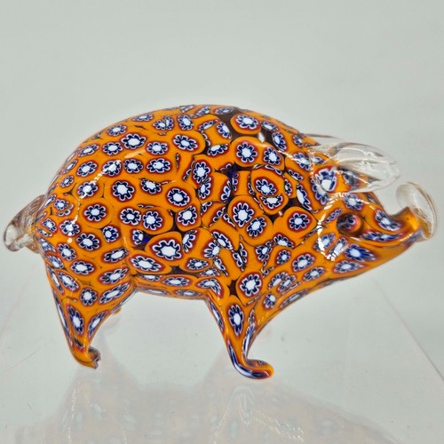 Vintage Murano Scrambled Millefiori Pig piglet figurine Paperweight Glass