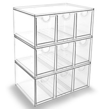 Acrylic Makeup Organizer, 3 Pack Stackable Storage Drawers with 9 Drawers for Of