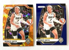 2024 Panini Prizm WNBA Chennedy Carter #66 Orange Cracked Ice & Blue Velocity