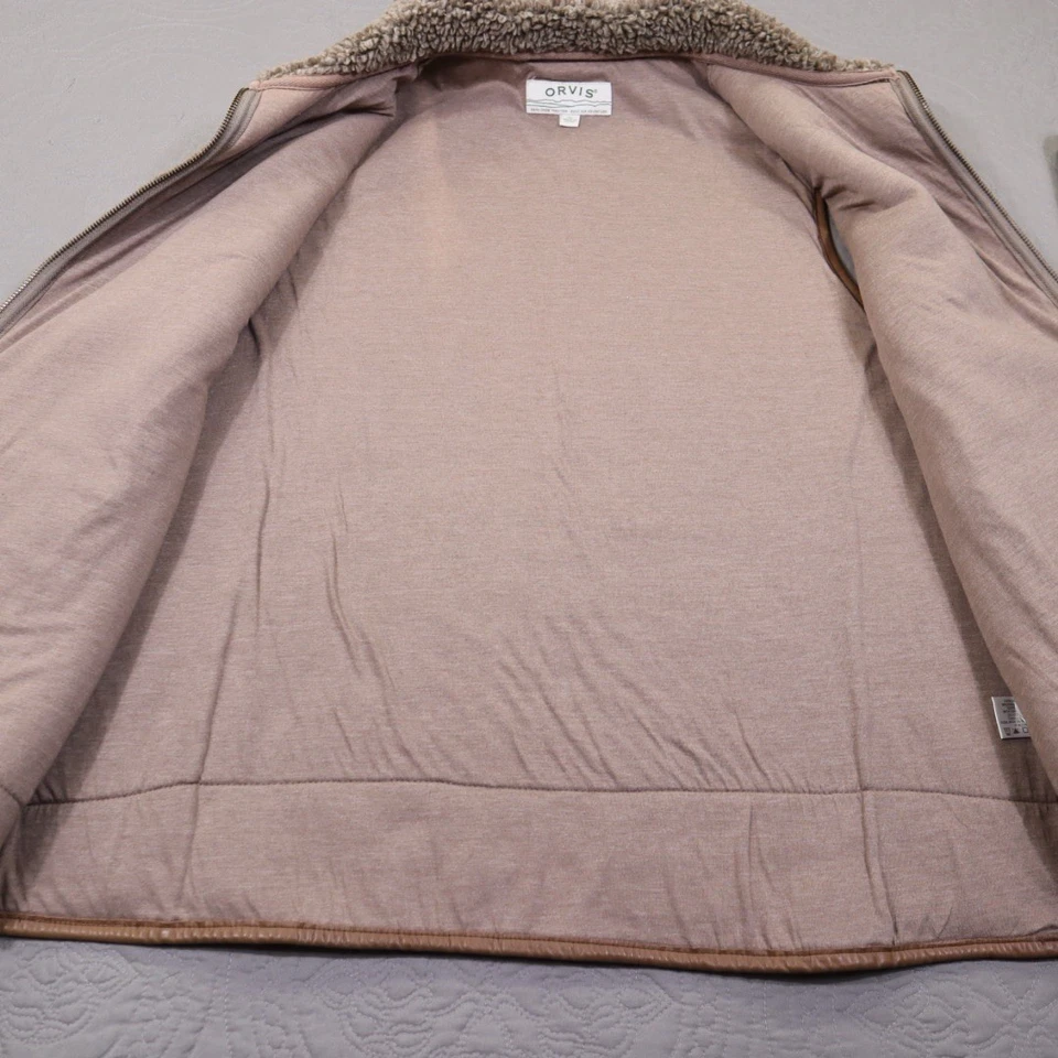 Chaleco polar Orvis Deep Pile Sherpa para hombre marrón tostado XL cuero ribete forrado cremallera completa Foto 3 de 4