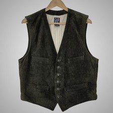 VTG 80s old GAP Genuine Olive Green Suede Leather Men's Vest Size Large