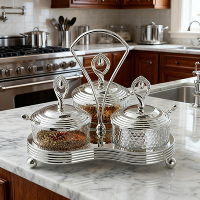 Elegant 3-Pack Glass Spice Jars with Spoons - Luxury Condiment Set