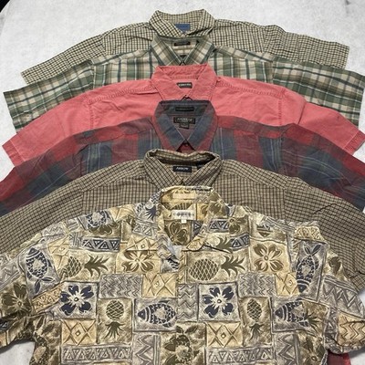 Mens Lot of 6 Shirts Hawaiian Plaid Solid Button Up Assorted Brands Large