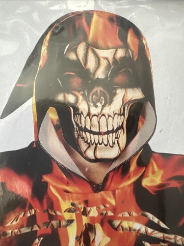 Fire Skeleton Costume 2 Pcs Hooded Robe & Mask Halloween Child L 10-12
