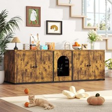 Cat Litter Box Enclosure Furniture Hidden with Double Room and Storage Space