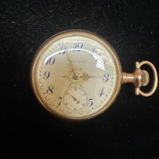 ANTIQUE WALTHAM "ROYAL" 19j FANCY DIAL Gold Plated POCKET WATCH Winds Ticks Runs