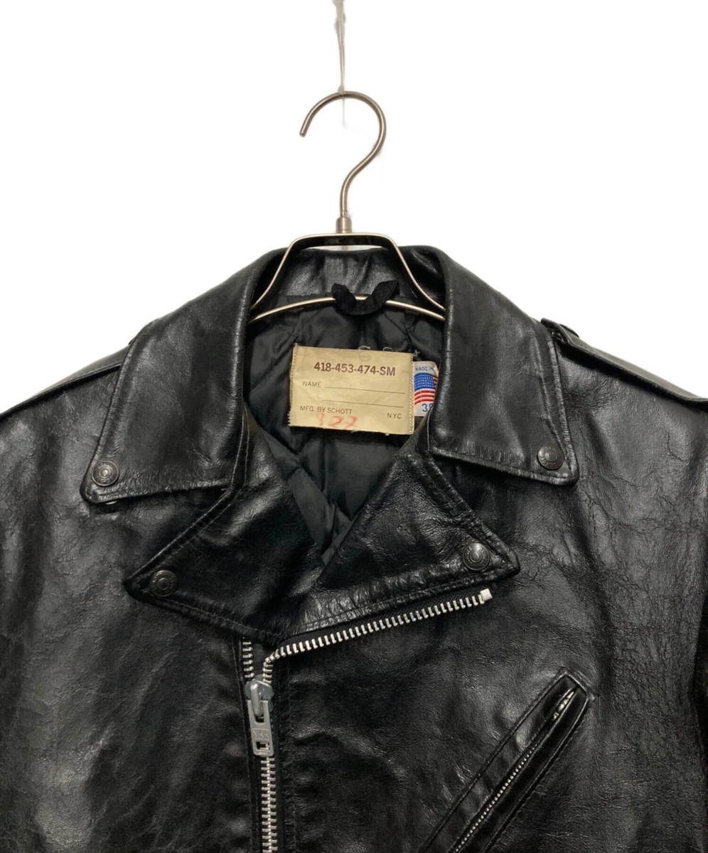 Chaqueta de Cuero Schott Double Rider Negra Hecha en EE. UU. Talla 36 Para Hombre Usada