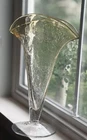 Blenko Fluted Cream color Ombré Look crackle Fan Art Glass Vase 2004 Signed