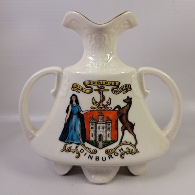 #ad W H Goss Crested China Edinburgh Coat of Arms Two Handle Vase 4.75 Inch $26.18