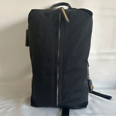CARAA Large Backpack Black Nylon Leather Trim Gold Hardware Travel Bag,15"10"7" | eBay CARAA Large Backpack Black Nylon Leather Trim Gold Hardware Travel Bag,15"10"7" | eBay