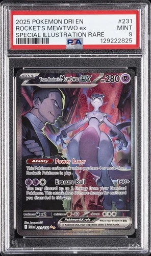 2025 POKEMON DRI EN-DESTINED RIVALS #231 TEAM ROCKET'S MEWTWO EX PSA 9