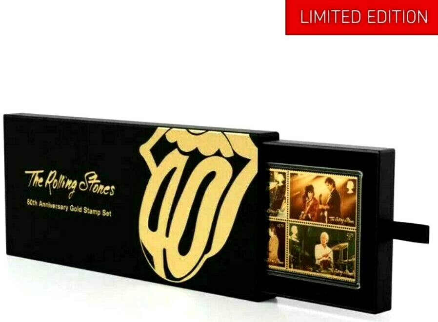 THE ROLLING STONES 60th Anniversary GOLD PLATED STAMP SET UK Royal