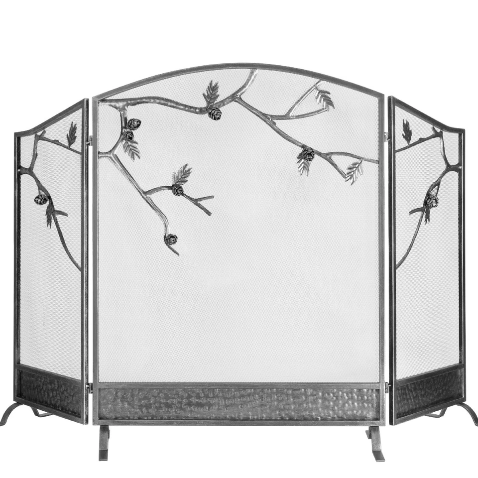 Barton 53" x 36" Fireplace Screen 3 Panel Spark Guard w/ Tree Branches, Black - Image 2 of 4