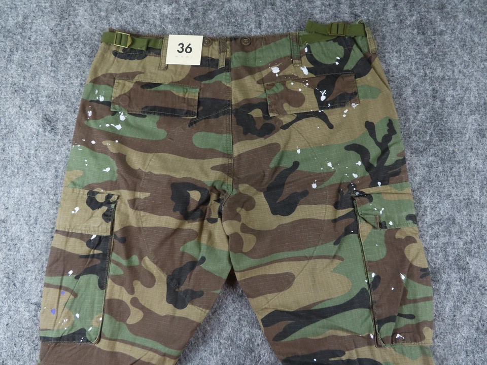 Mnml Pants Mens 36 Camo Paint Splatter Bootcut Cargo Ripstop Flare Raw Hem NEW - Image 4 of 4