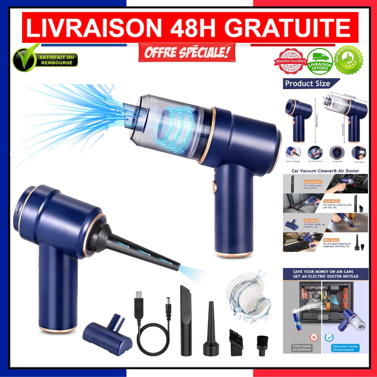 Mini aspirateur portable sans fil idéal pour nettoyer les sièges auto