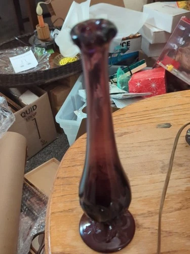 Fenton purple glass bud vase strawberry pattern 9 3/8" tall